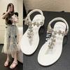 Women's Rhinestone Gladiator T-Strap Sandals Flat Summer Shoes Casual Dressy Sandals for Women Anti-Slip Bohemian Beach Sandals Bling Flip Flops