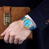 Turquoise Men's Watch Diamond Watch Week Function Automatic Mechanical Watch Butterfly Buckle Alligator Leather Strap