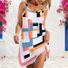 Women Plus Size Scoop Neck Thin Straps Sleeveless Printed Loose Curved Hem Beach Dress