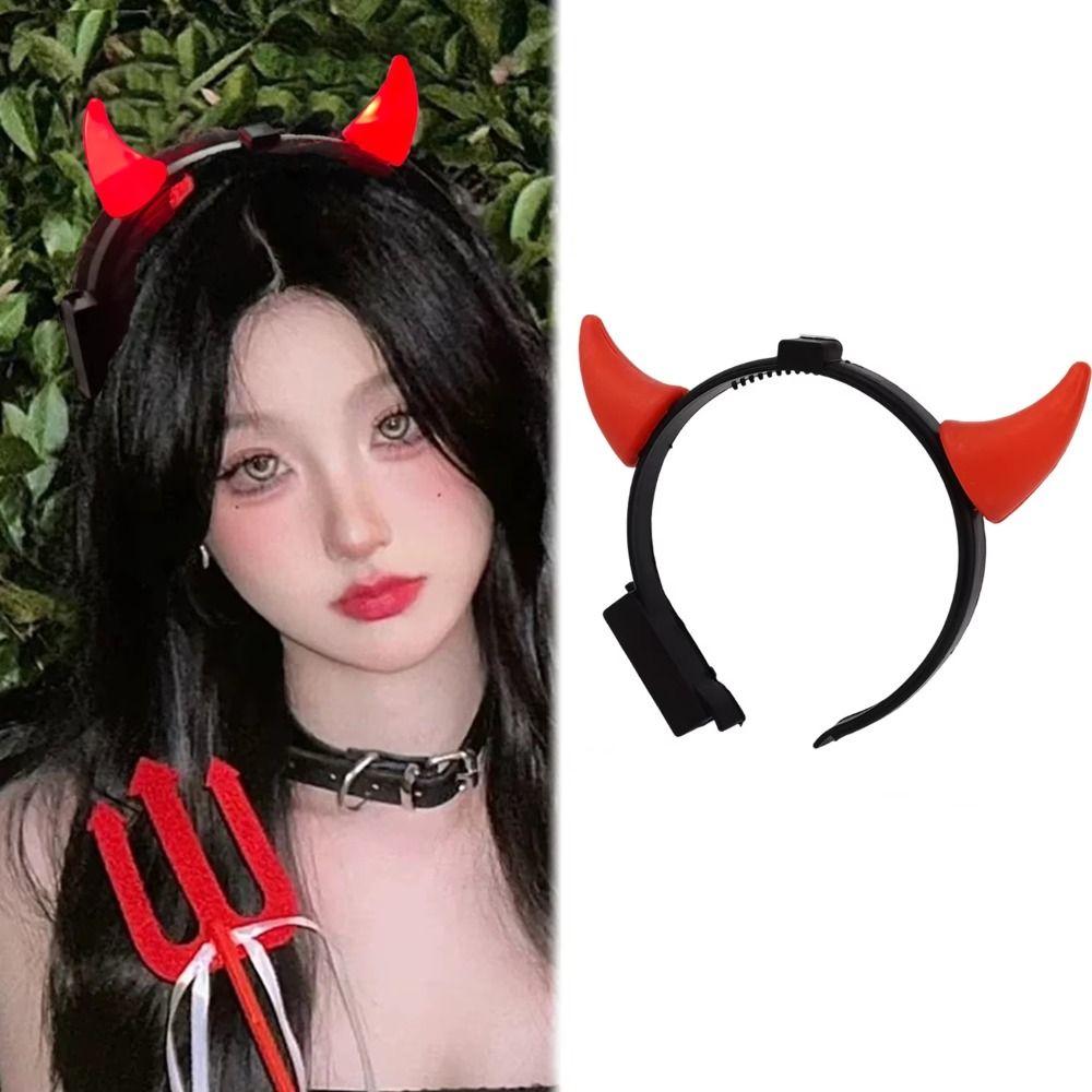 Red LED Light LED Headband Bull Horns Devil Hair Hoop Durable Party Headwear Cosplay Costume