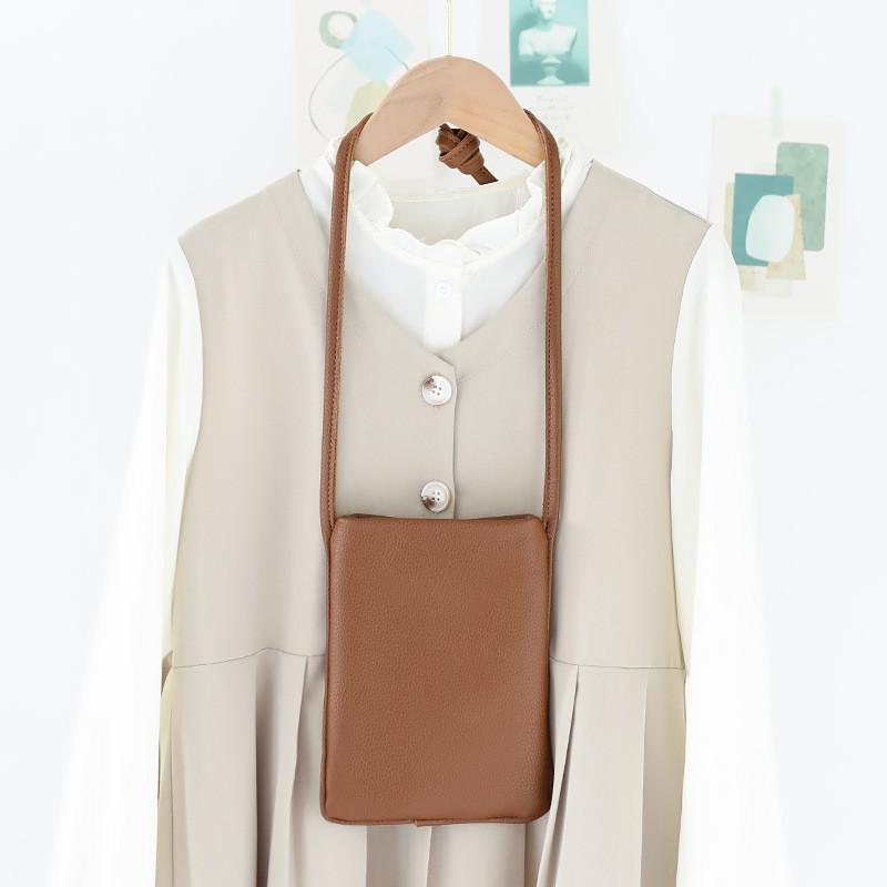 Ielgy Japanese All-Match Mini Cross-Body Korean Version Simple Soft Leather Vertical Mobile Phone Bag Fashionable Fashion Casual Shoulder Bag