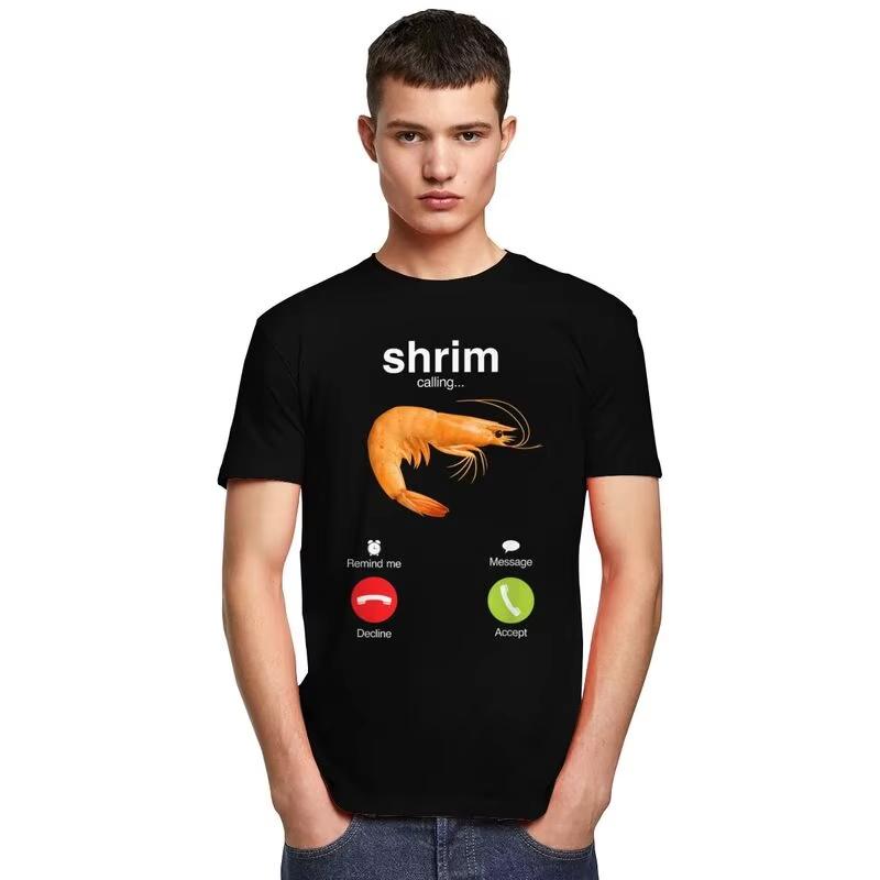 Футболка Shrim Is Calling Мужская с коротким рукавом Смешная футболка с мемом про креветку Уличная одежда Футболка Топы для мужа парня Приталенная футболка