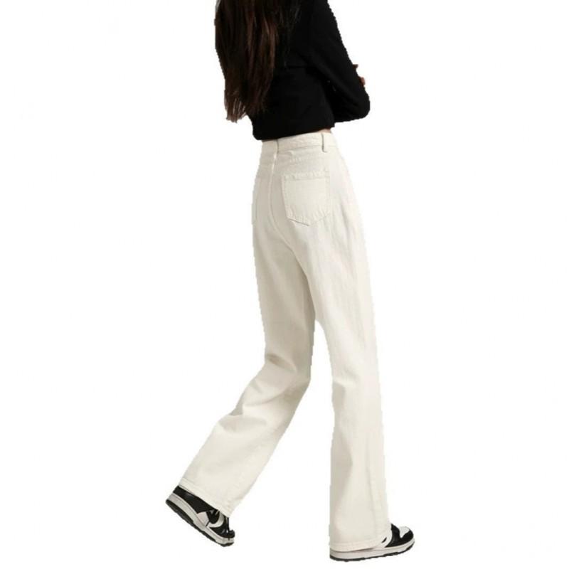 Womens White High-Waist Wide-Leg Straight Jeans 2026 Loose Fit Casual Trousers