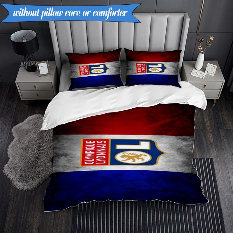 3PCS Lyon Football Crest Printed Soft Bedding Set,Including 1pc Duvet Cover And 2pcs Pillowcases Perfect for Bedroom, Dormitory, Fan gift