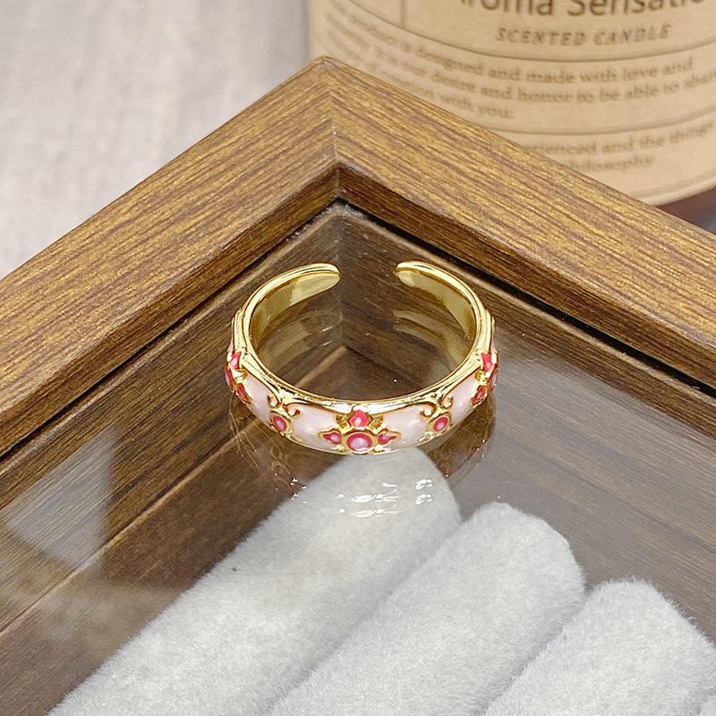 Средневековое Винтажное Цветное Эмалированное Цветок Бабочка Открывающийся Кольцо Женское Ретро Нишевое Высококлассное Легкая Роскошь Кольцо