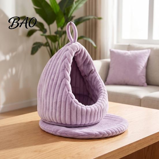Plush Parrot Bed Hanging Nest Bed, Winter Striped Water Drop Shape Cozy Cave with Removable Cushion, Bird Cage Hammock for Budgerigar Cockatiel