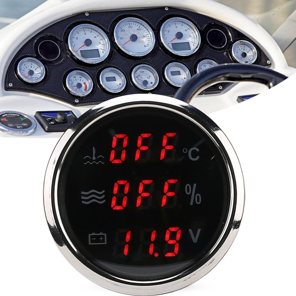 52mm 2in 3‑In‑1 Gauge Water Temperature Voltage Liquid Level Display European Standard 0‑190ohmBlack Dial