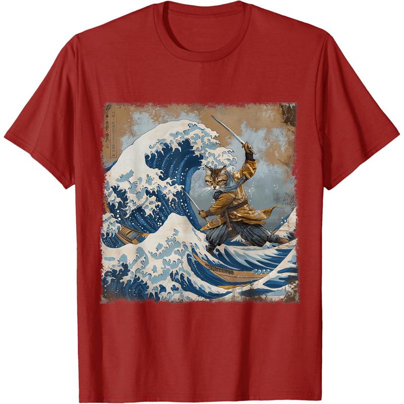 Новая футболка с японским волнистым узором для женщин Bushido Cat 3D Printed Short Sleeves Summer Leisure Tees Round Neck Free Tops T Shirts