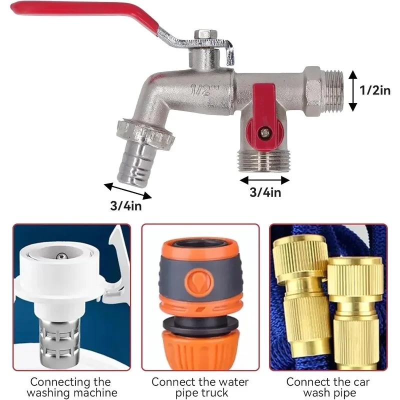 2-в-1 двойной кран для сада, антифриз, двойной выход, латунный синий кран, инструмент для подключения садового шланга
