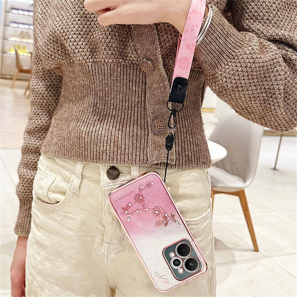 For Realme 15 Pro 5G Case Flower Pattern TPU Gradient Phone Cover with Lanyards