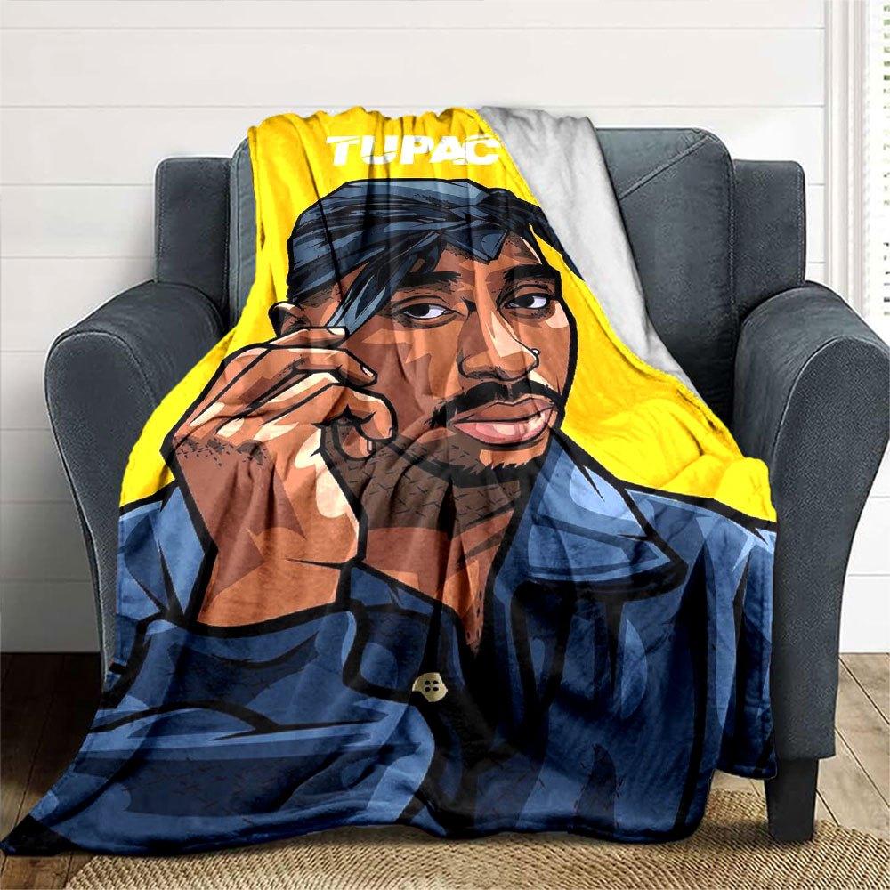 1 шт. Плед в стиле Hip Hop 2Pac, Мягкий, Легкий, Для всех сезонов, Многоцелевой плед для дивана, кровати, офиса и пикников, Французский стиль с культовыми обложками альбомов и цитатами