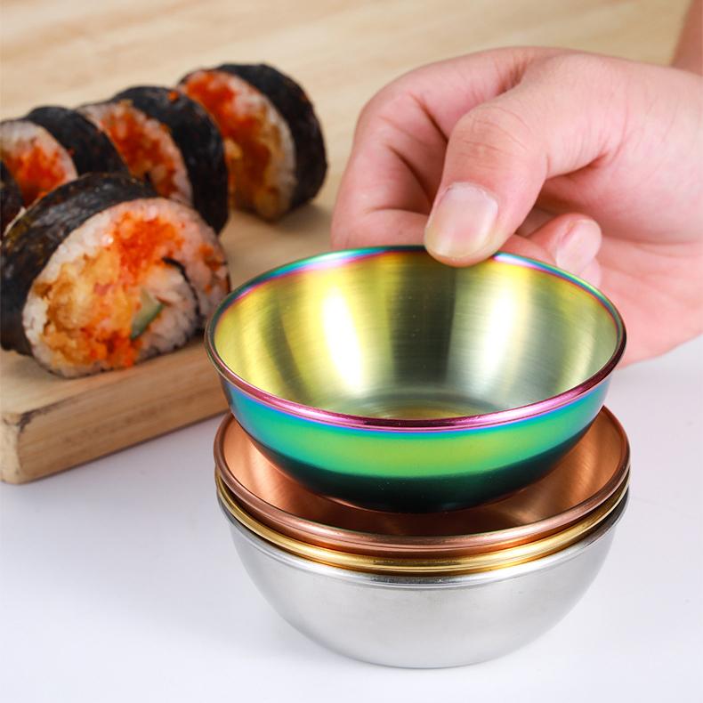 Stainless Steel Round Small Plate Gold Sauce Seasoning Plate Household Restaurant Kitchen Soy Sauce Plate Dipping Sauce Plate