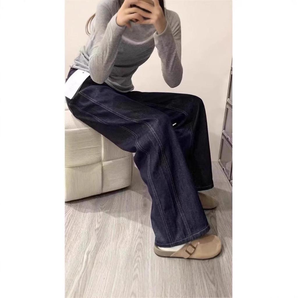 Женские джинсы большого размера с высокой талией, темно-синие, грушевидной формы, широкие