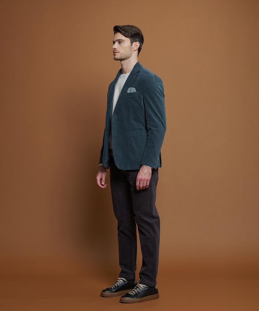 Panicale Blue Slim Fit Velvet Jacket