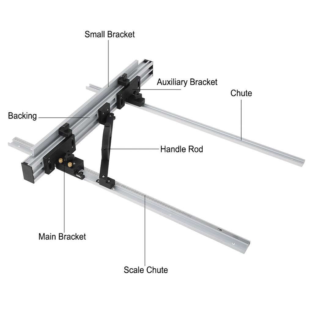 Комплект направляющих для настольной пилы, черный, серебристый, алюминиевый сплав, с ручкой точной регулировки, стол 800 мм, 1000 мм, 800 мм