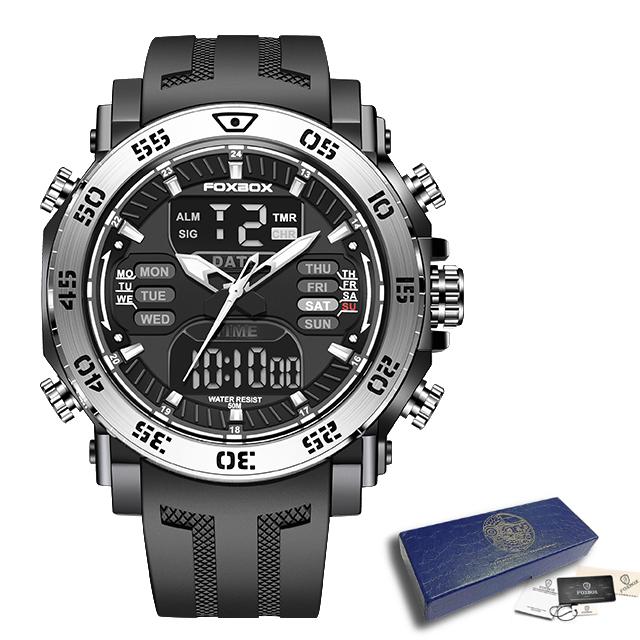 LIGE Мужские часы с двойным дисплеем, военные армейские часы FOXBOX, мужские часы 50 м, водонепроницаемые наручные часы, светодиодные кварцевые часы, спортивные часы