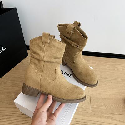 Женские ботинки на меху весна-осень 2025 новые ботинки в стиле вестерн ковбойские ботинки одинарные ботинки полусапоги ботинки Мартин