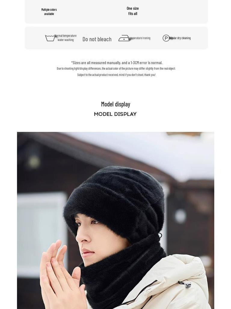 Men's 2025 Velvet Thick Beanie with Scarf & Ear Protection - Windproof & Warm for Autumn/Winter