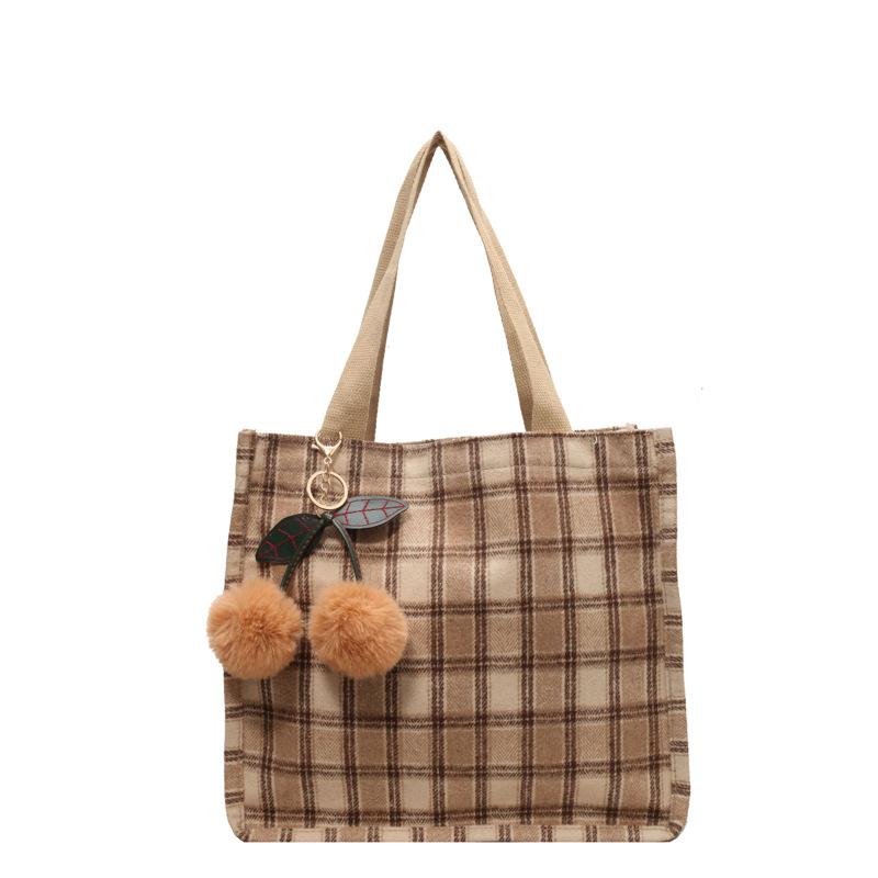 Осенне-зимняя ретро-сумка из шерсти для женщин, новая корейская сумка-тоут, универсальная повседневная сумка большой вместимости на одно плечо для поездок на работу