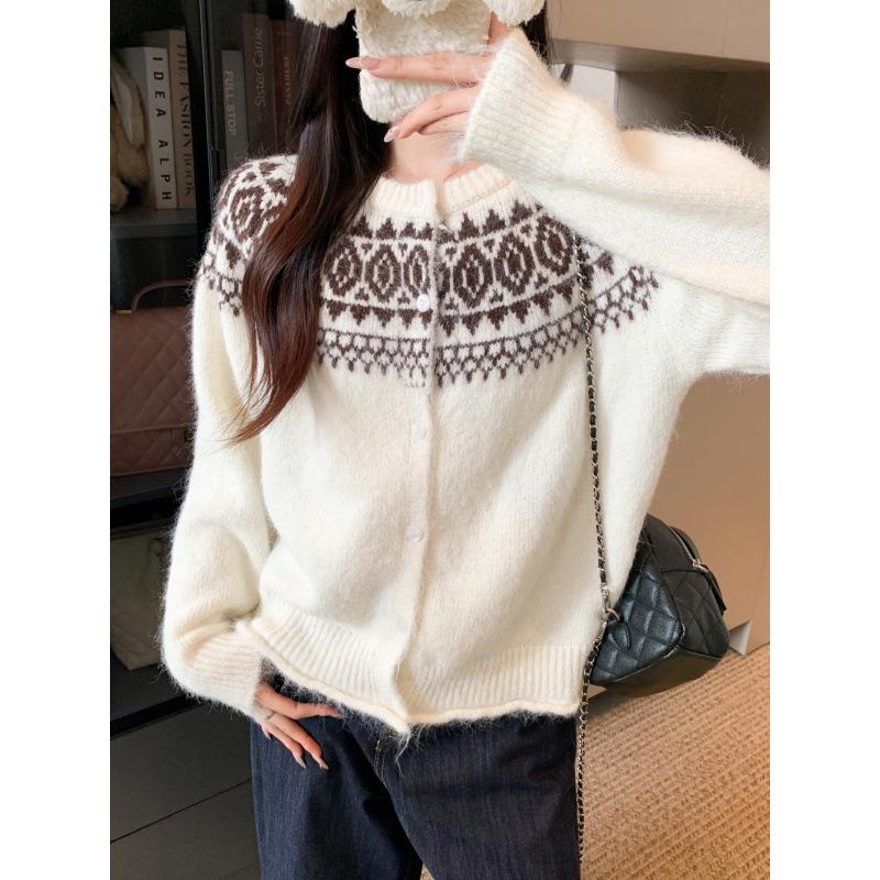 2025 Retro Nordic Fair Isle Loose Knit Cardigan Sweater for Women