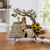 Wooden Girl Figurine for Bookshelf Reading Figurine, Stable Pastoral Style Statue Desktop Exquisite Decor Decor, Artistic Healing Ornament,