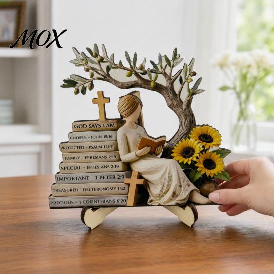 Wooden Girl Figurine for Bookshelf Reading Figurine, Stable Pastoral Style Statue Desktop Exquisite Decor Decor, Artistic Healing Ornament,