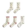 5 Pairs Cute Lace Mid Tube Socks Harajuku Style Women Socks Set Soft Cotton Socks  Autumn Winter