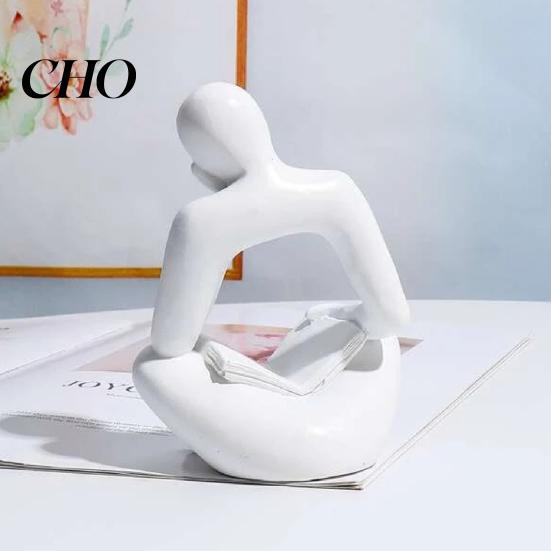 Contemporary Design Statue Modern Reading Figurine, Abstract Thinker Sculpture, Resin Small Book Fine Carving Ornament for Living Room, Office