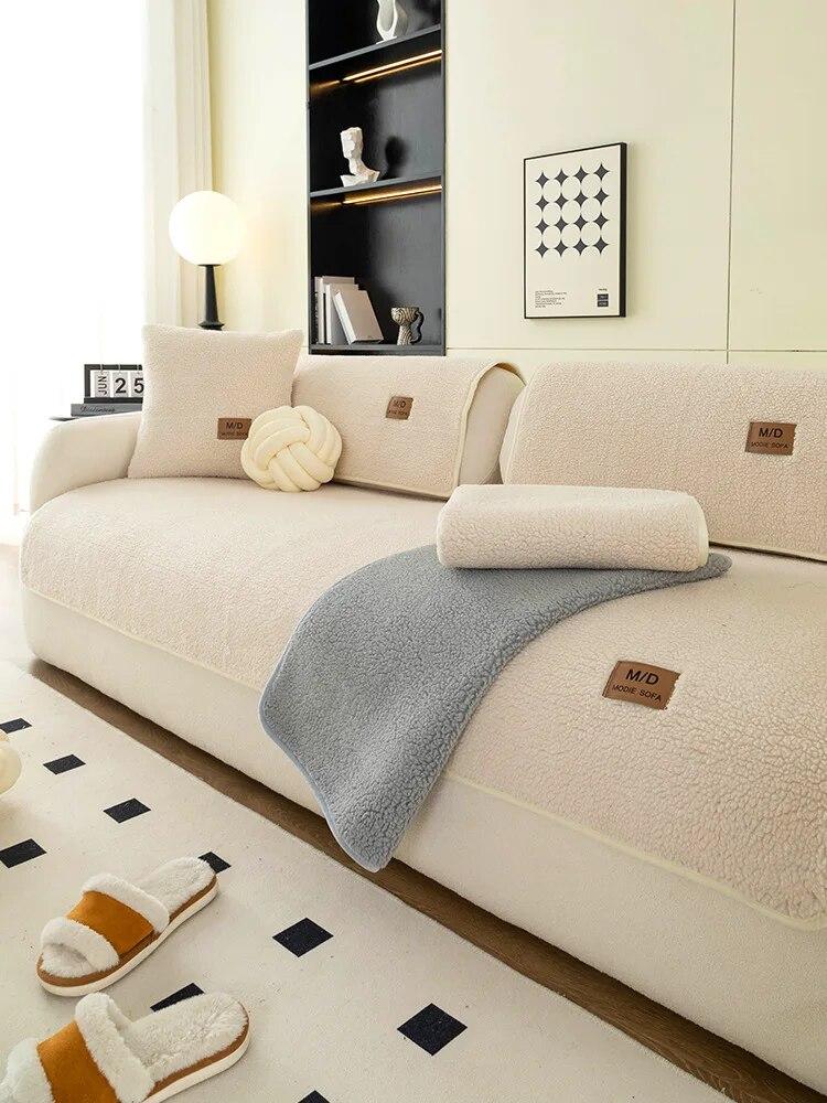 Плюшевая мягкая бархатная подушка для дивана из овечьей шерсти, утолщенная теплая подушка, нескользящая универсальная крышка для дивана для гостиной, подлокотник, спинка, полотенце