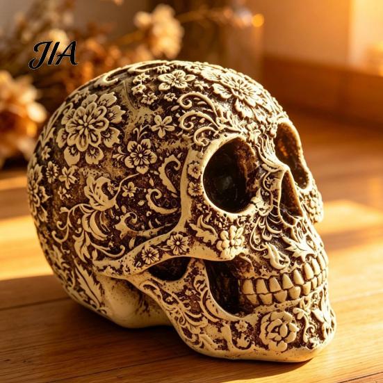 Halloween Tabletop Decorations Creative Skull Flowers Sculpture, Human Head Skeleton Statue, Collectible Figurine Gifts for Adults Home Decor,