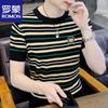 Мужская футболка с полосатой вышивкой и круглым вырезом
