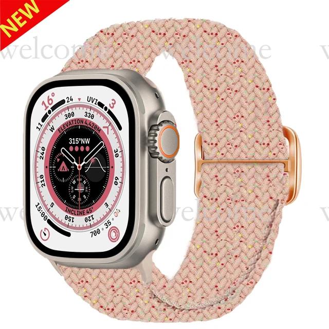 Нейлоновый ремешок для Apple Watch Band 10 9 8 7 45мм 41мм 42мм 46мм Ultra 49мм Дышащий Регулируемый Браслет iWatch 6 5 4 SE2 Пояс