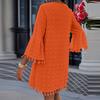 Women's Fashion Solid Colour V-Neck Mid Sleeve Loose Casual Tassel Dresses