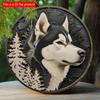 2D Flat 20*20cm1pc Cute Alaskan Malamute Theme Round Pendant, Charming Dog Rustic Appeal Art Plaque, Application To Entrance&Front Door&Farmhouse