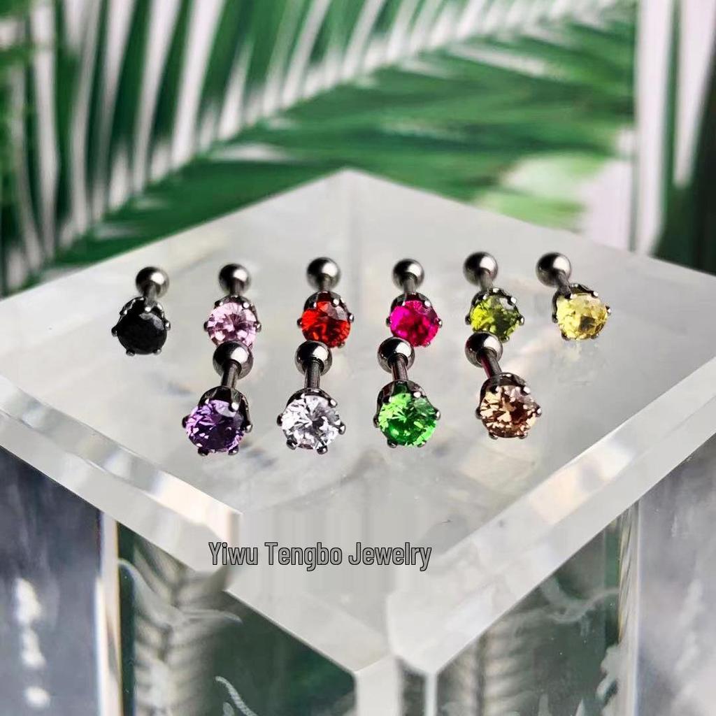 Minimalist Unisex Six-Prong Round Threaded Cubic Zirconia Cartilage Stud Earrings