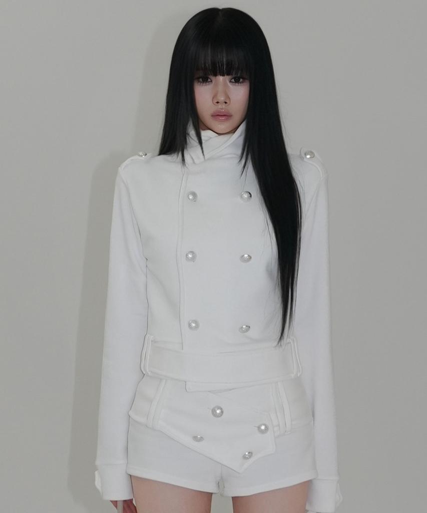 AYAJEUAENSEI Sier Napoleon High-Neck Jacket (White Ivory)