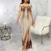Gown Dress 3D Digital Print Slim Fit Hidden Zipper Elegant Cold Shoulder Sling Evening Party Maxi Dress Club Wear