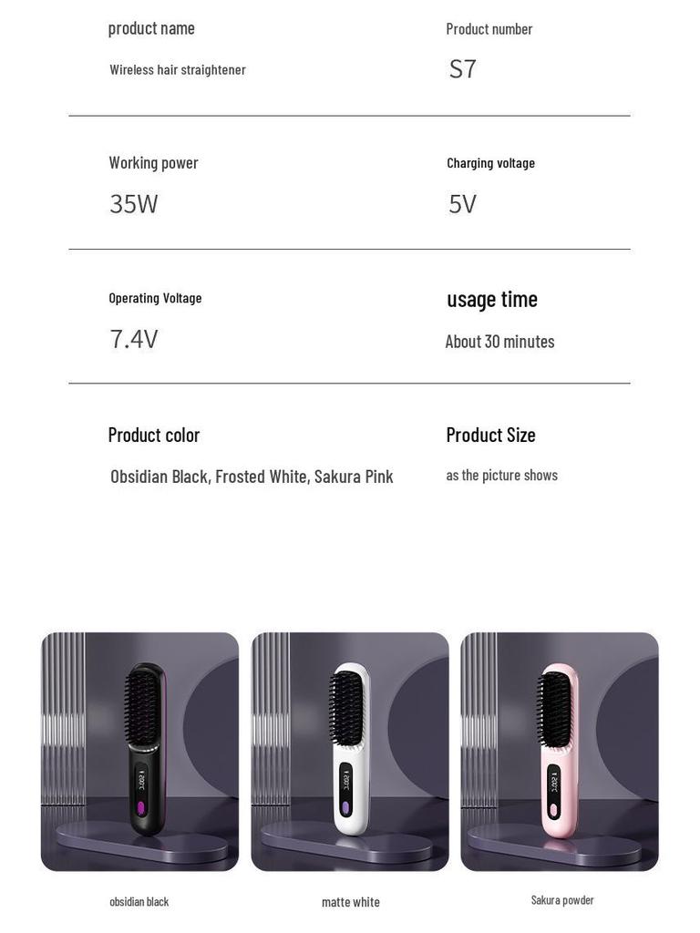 Portable Wireless Negative Ion Straightening and Curling Comb