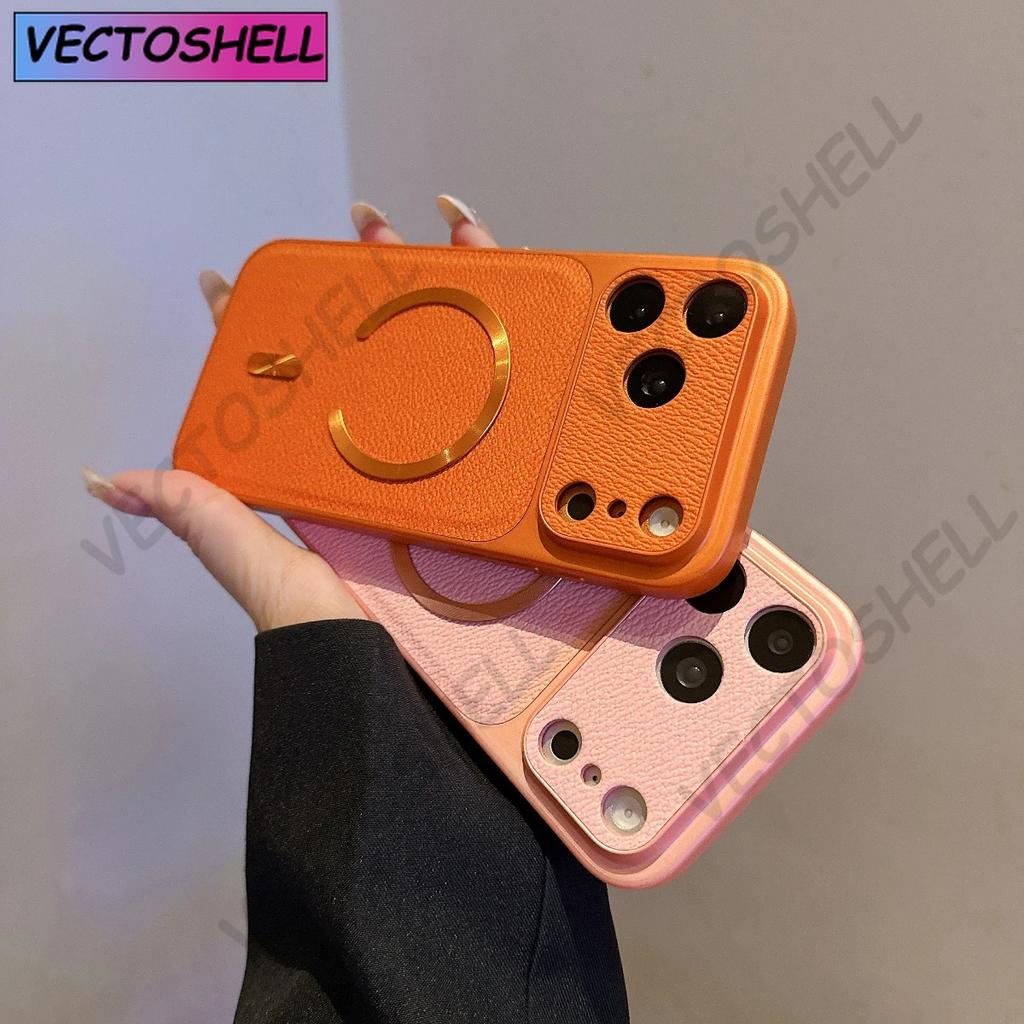 Простой тонкий чехол из ПУ кожи с V-образной текстурой для iPhone Air 13 14 15 16 17 Pro Max, с поддержкой беспроводной зарядки, магнитный, ударопрочный