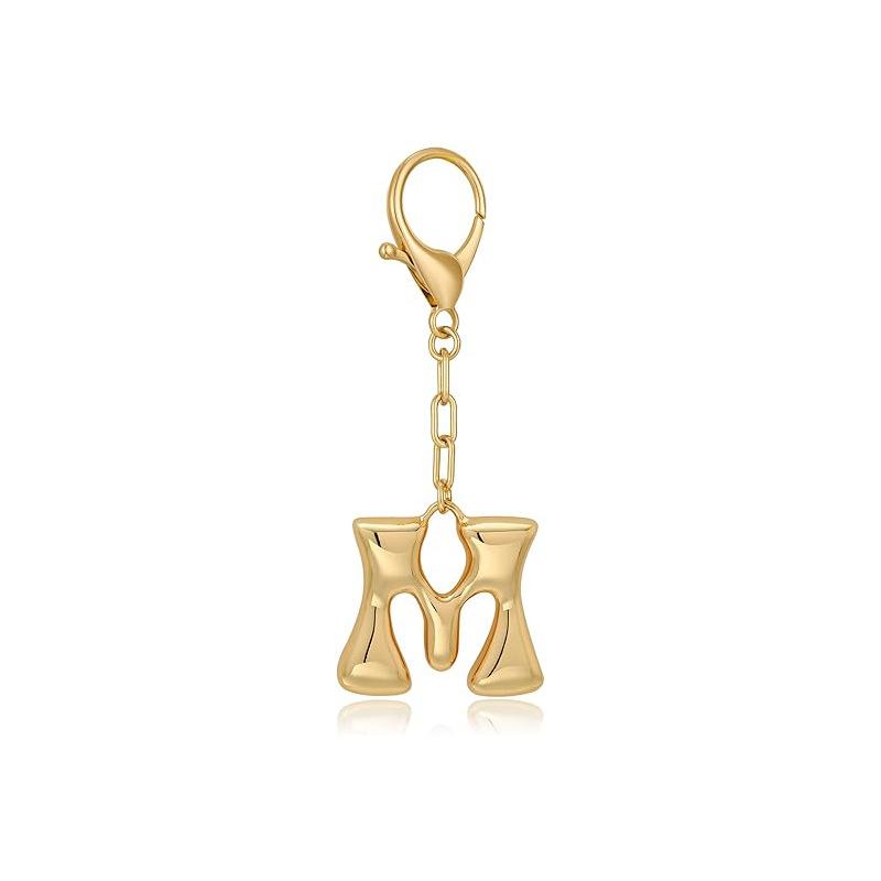 Gold Bubble Initial Keychain Letter Bag Charm for Women DIY Alphabet Purses Handbag Pendant School Backpack Gift Key Accessories