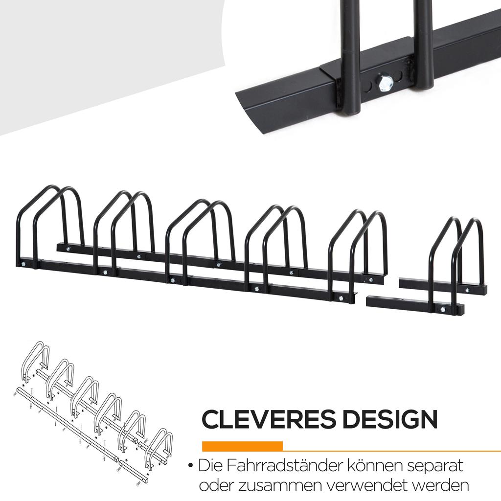 Bike Rack for 6 Bicycles, Weatherproof, Wall or Floor Mount, Steel, 179 x 33 x 27 cm