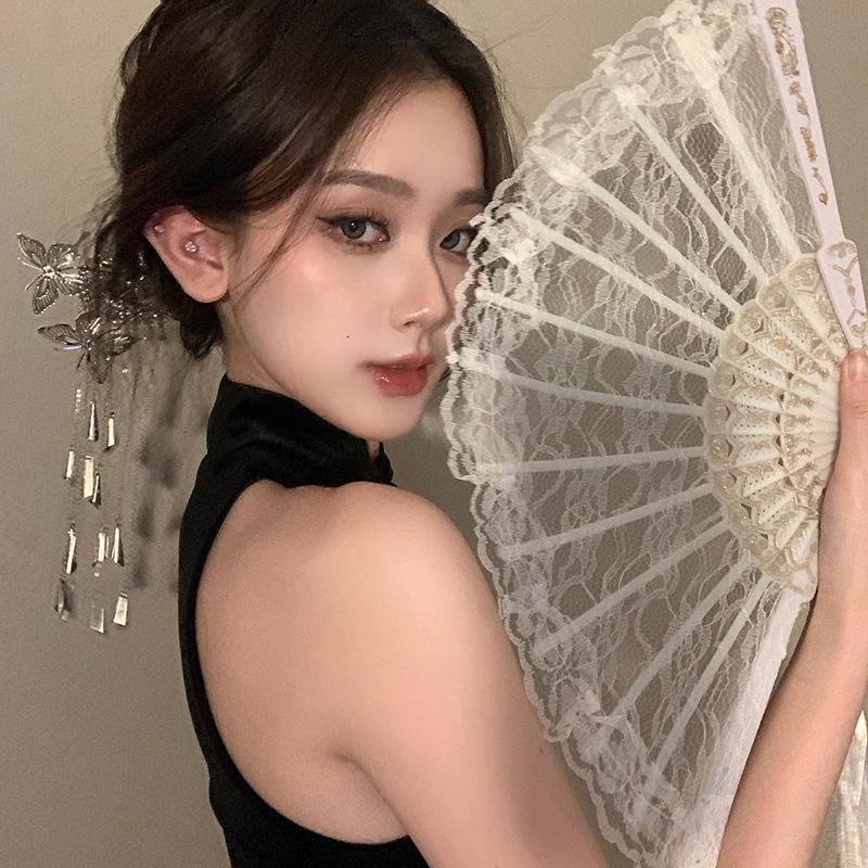 1 шт. Европейский ретро черно-белый кружевной складной веер женский Лолита искусство классический ручной веер танец фото косплей опера вечеринка реквизит