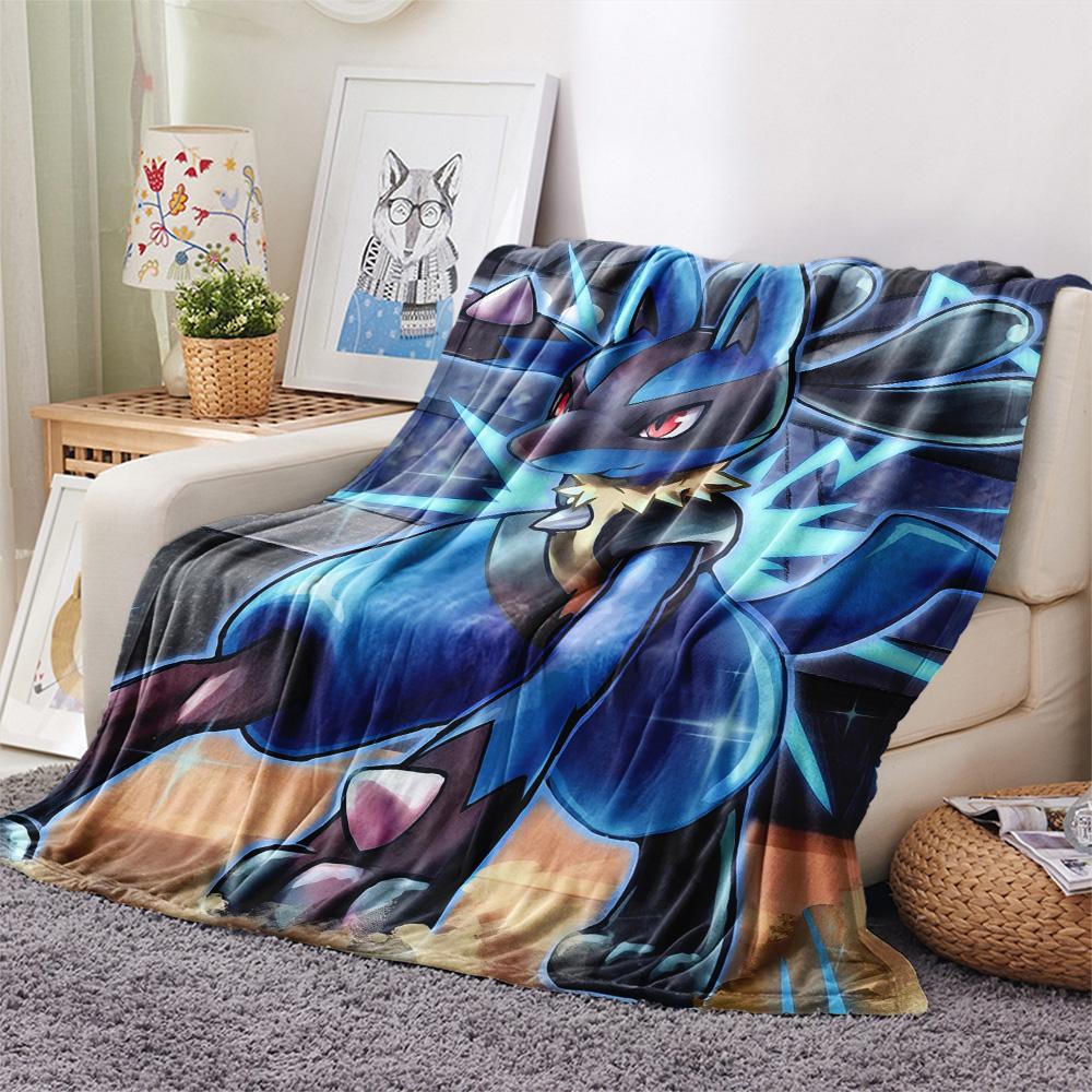 Lucario 4 Print Flannel Blanket, High quality Comfortable for All Seasons, Home Decor, Warmth and Comfort