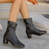 Модные женские ботильоны из кожи на высоком каблуке, зимние дизайнерские новые туфли с квадратным носком для женщин, трендовая обувь для вечеринок 2024 года, туфли-лодочки, платье, женская обувь Zapatos