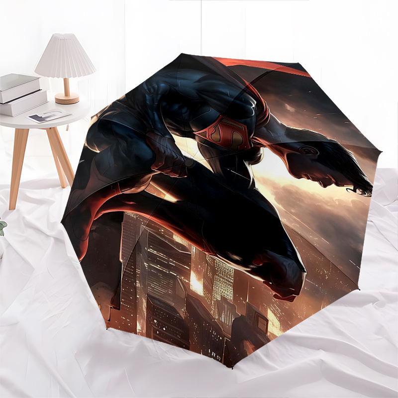 1pc Superman Cityscape Automatic Folding Umbrella - Compact 8-Rib Design, Durable Plastic & Iron1229L