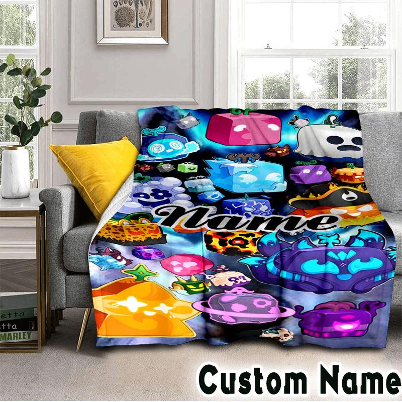 Custom Name Blox Fruits Throws Blanket Flannel Blankets for Couch Bed Gifts for Men Women Picnic blanket Christmas fan gifts