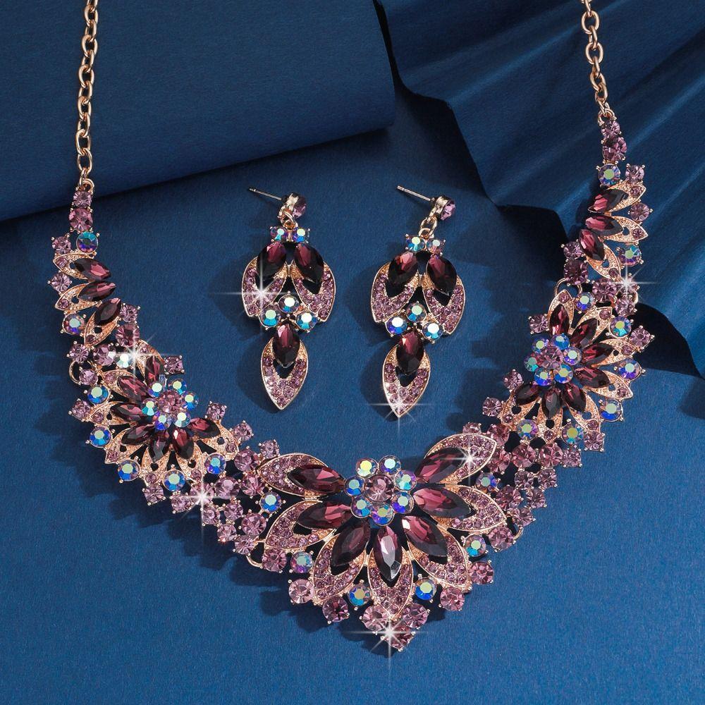 Exquisite Rhinestone Jewelry Set Crystal Crystal Necklace Set Necklace Earrings Set Banquet