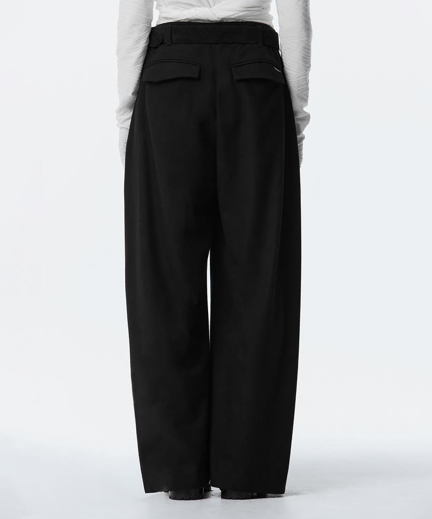 Teulimingbeodeu Wide Wool Tuck Slacks [ Black ]