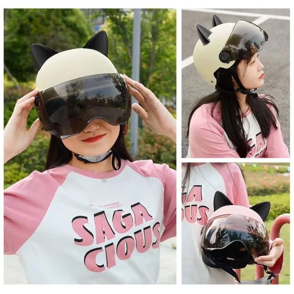 Adjustable Motorcycle Helmet Cat Ear Decoration Riding Helmet Safety Electric Car Helmet Women