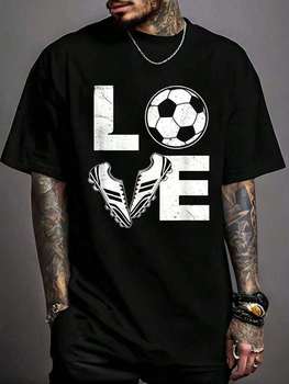Love - Soccer Player Soccer Lover Soccer Fan Print T-Shirt Casual Crew K Short Sve Comfort Tee Top For Spring & Summer Men's Clo